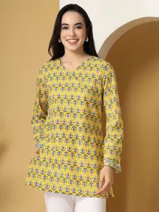 KALINI Women Floral Printed V-Neck Pure Cotton Kurti