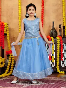 BAESD Girls Embellished Sequinned Net Ready to Wear Lehenga With Blouse And Dupatta