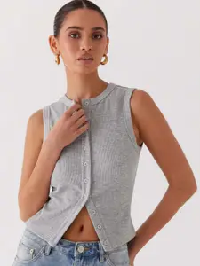 StyleCast Women Ribbed Round Neck Sleeveless Crop Top