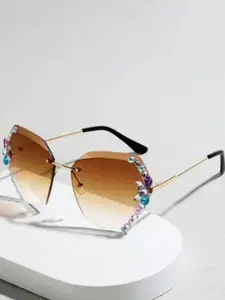 DEXENT COLLECTION Women Brown Lens & Gold-Toned Butterfly Sunglasses with