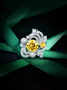 Jewels Galaxy Silver-Plated Cubic Zirconia Studded Finger Ring