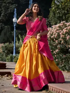 LOOKNBOOK ART Woven Design Ready To Wear Lehenga With Unstitched Blouse & Dupatta