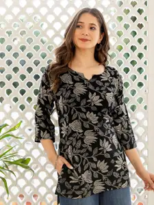 Mialo fashion Floral Printed Mandarin Collar Straight Kurti