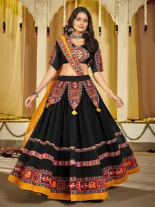 KALINI Embroidered Thread Work Semi-Stitched Lehenga & Unstitched Blouse With Dupatta