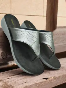 Ajanta Women Textured T-Strap Flats