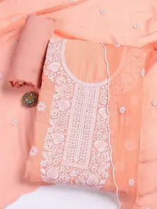 Meena Bazaar Floral Embroidered Thread Work Unstitched Dress Material