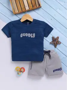 Toonyport Boys Typography Printed Round Neck Pure Cotton T-shirt With Shorts