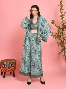 Boholyfe Naida Ocean Bloom Printed Top & Palazzo With Shrug Co-Ords