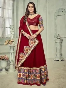 KALINI Embroidered Semi-Stitched Lehenga & Unstitched Blouse With Dupatta