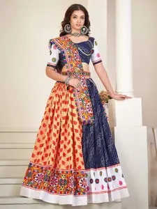 KALINI Embroidered Thread Work Semi-Stitched Lehenga & Unstitched Blouse With Dupatta