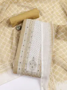 Meena Bazaar Geometric Woven Design Mirror Work Unstitched Dress Material