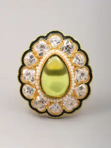 Exotic India Stone Studded & Beaded Designer Finger Ring