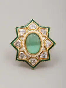 Exotic India Stone Studded & Beaded Star Design Finger Ring