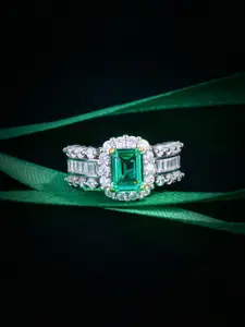 Jewels Galaxy Silver-Plated Cubic Zirconia Studded Finger Ring