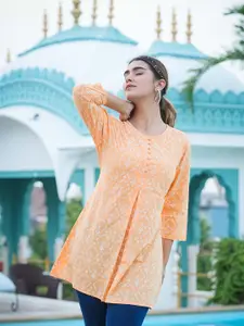 KALINI Floral Printed Round Neck Pure Cotton A-Line Kurti