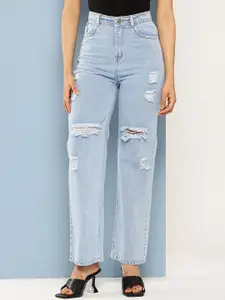 BAESD Women Hottie Flared Mid-Rise Highly Distressed Light Fade Stretchable Jeans