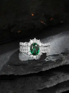 Jewels Galaxy Silver-Plated Cubic Zirconia Studded Finger Ring