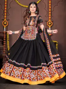 KALINI Embroidered Semi-Stitched Lehenga & Unstitched Blouse With Dupatta