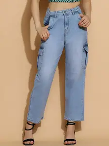 Kotty Women Straight Fit High-Rise Stretchable Cargo Styles Jeans