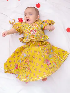BownBee Girls Floral Printed Pure Cotton Ready To Wear Lehenga & Blouse With Dupatta