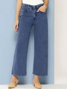 BAESD Women Hottie Flared Mid-Rise Low Distress Heavy Fade Stretchable Jeans