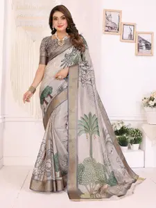 elora Floral Digital Art Printed Tissue Ikat Saree