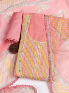 Meena Bazaar Floral Printed Beads And Stones Unstitched Dress Material