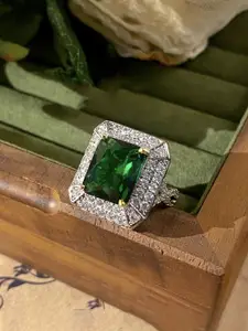 Jewels Galaxy Silver-Plated Cubic Zirconia Studded Finger Ring