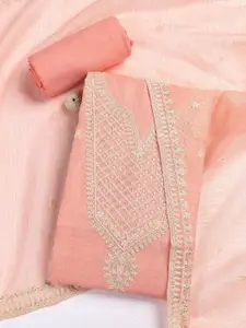 Meena Bazaar Floral Embroidered Thread Work  Unstitched Dress Material