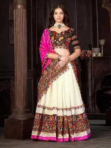 KALINI Embroidered Thread Work Semi-Stitched Lehenga & Unstitched Blouse With Dupatta