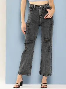 BAESD Women Hottie Straight Fit High-Rise Mildly Distressed Denim Stretchable Jeans