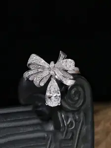 Jewels Galaxy Silver-Plated Cubic Zirconia Studded Finger Ring