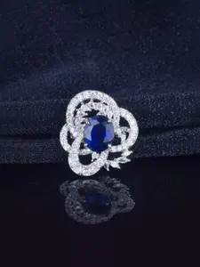 Jewels Galaxy Silver-Plated Cubic Zirconia Studded Finger Ring