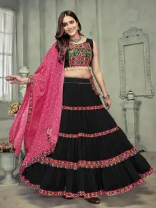 KALINI Embroidered Thread Work Semi-Stitched Lehenga & Unstitched Blouse With Dupatta