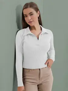 Dream Beauty Fashion Women Ribbed Shirt Collar Fitted Top