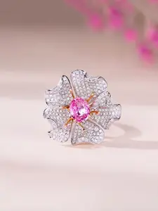 Jewels Galaxy Silver-Plated Cubic Zirconia Studded Finger Ring