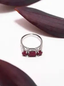 Exotic India 925 Sterling Silver Ruby Gemstone-Studded Finger Ring