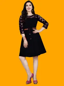 Dream Beauty Fashion Women Self Design Belted Fit & Flare Dress