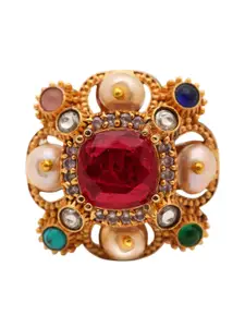 Exotic India 925 Sterling Silver Monalisa Stone-Studded & Beaded Finger Ring