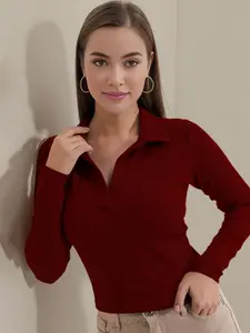 Dream Beauty Fashion Women Ribbed Shirt Collar Shirt Style Top