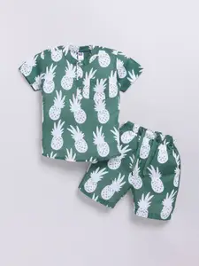 Nottie Planet Boys Conversational Printed Band Collar Pure Cotton T-shirt With Shorts