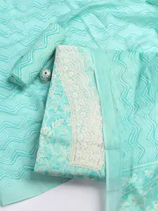 Meena Bazaar Floral Printed Thread Work Unstitched Dress Material