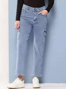 BAESD Women Hottie Flared Mid-Rise Stretchable Cotton Cargo Styles Jeans