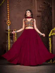 KALINI Embroidered Thread Work Semi-Stitched Lehenga With Unstitched Blouse & Dupatta