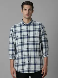 Louis Philippe Jeans Men Tartan Checked Spread Collar Pure Cotton Casual Shirt