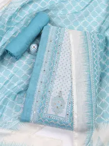 Meena Bazaar Geometric Woven Design Mirror Work Unstitched Dress Material