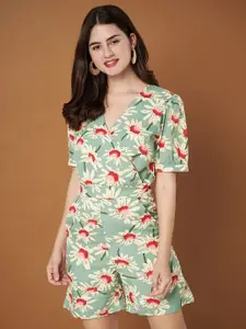 BRINNS Women Printed V-Neck Short Sleeves Fashion Jumpsuit