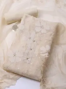 Meena Bazaar Floral Embroidered Art Silk Unstitched Dress Material