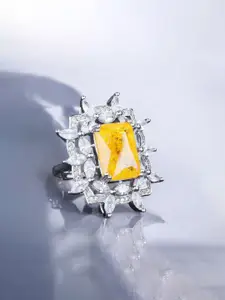 Jewels Galaxy Silver-Plated Cubic Zirconia Studded Finger Ring