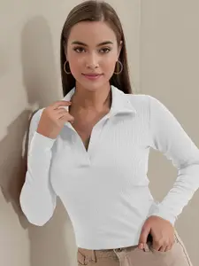 Dream Beauty Fashion Women Shirt Collared Ribbed Fitted Top